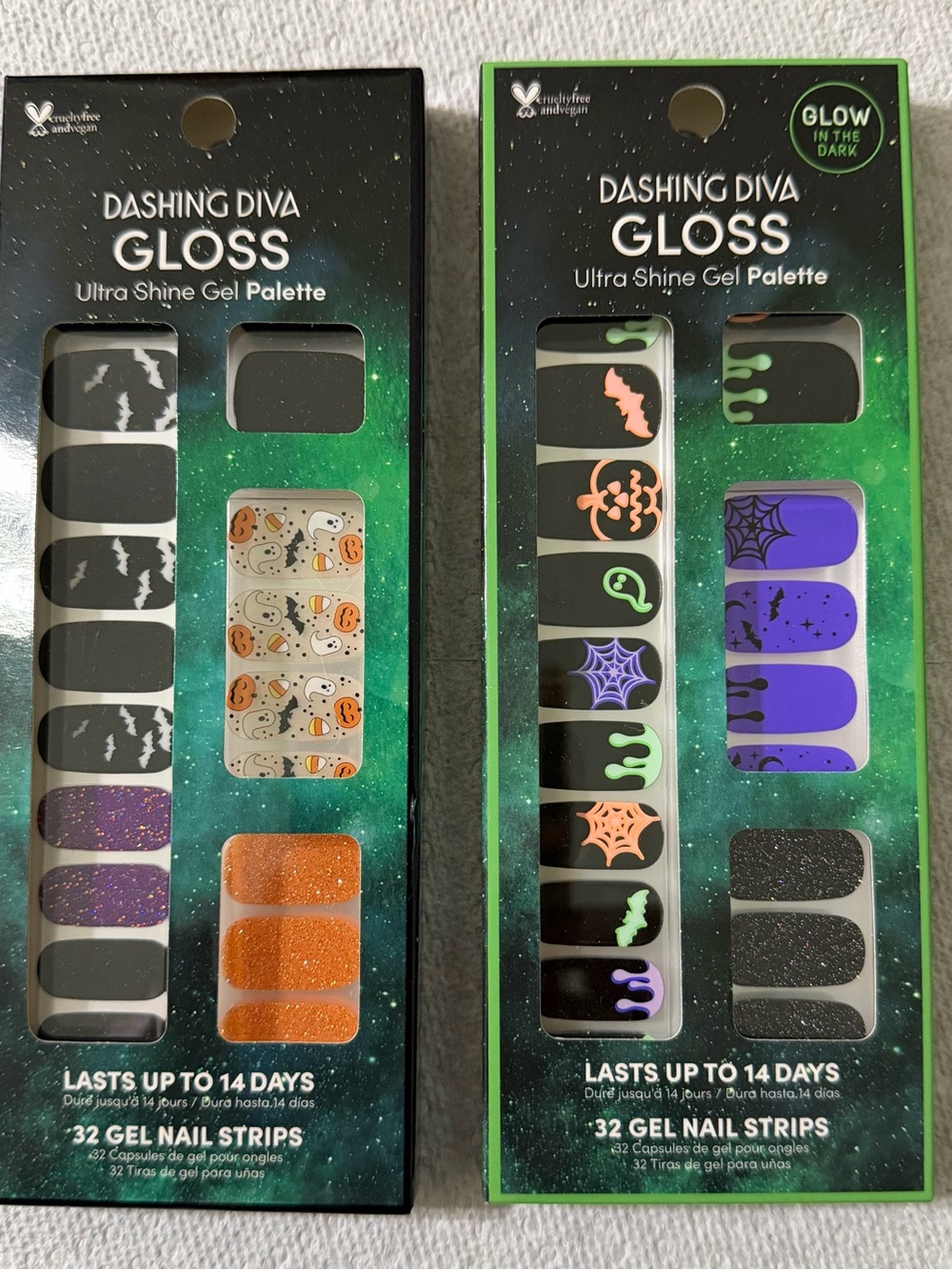 Dashing Diva Gloss Glow Halloween Gel Nail Strips – Black, Purple & Orange New